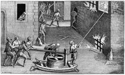 En brannpumpe på begynnelsen av 1600-tallet, etter Solomon de Caux (Solomon de Caus)