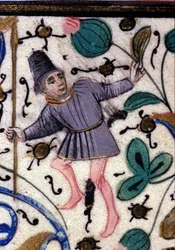 En godseier. Fransk manuskript av Petrarch (Francesco Petrarca) fra 1200-tallet. Kommunal Bibl. av Rimini.