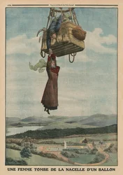 En kvinne som faller ned fra gondolen til en ballong, baksideillustrasjon fra 