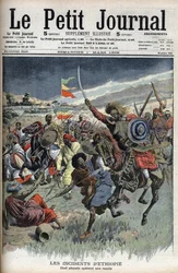 Abessinisk høvding på et raid, Etiopia, mars 1908 (kristne abyssinere kjemper mot muslimske somaliere på grensen mellom Etiopia og Somalia) fra Le Petit Journal (gravering)
