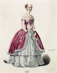 Skuespiller Eugenie Doche (1821-1900) i tittelrollen i Lady of Camellias, drama av Alexandre Dumas fils (1824-1895), Frankrike