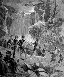 Adam de Craponne (1527-1576), French mathematician and engineer in front of the waters of the Durance. (An agreement was signed by Adam de Craponne to bring the waters of the Durance and Verdon to Aix-en-Provence). in “Histoire populaire des sciences, inve