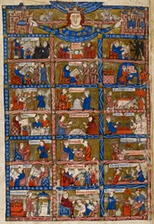 Legge til. 30024 f.1v 21 scener som representerer kunst og vitenskap, fra 