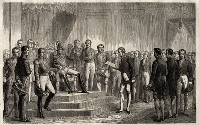Adresse til 221 - Den liberale statsmann Roy- Collard presenterer Adresse du 221 - Pierre Paul Royer-Collard leser til den franske kong Charles X den 221s adresse for å protestere mot kjennelsen i 1830 - Pierre Paul Royer Collard (1763-1845) (Royer- Collar