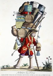 Beundre kraft. Tegneserie laget av drogister mot Duke of Force i 1721.