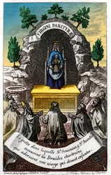 Tilbedelse av Jomfru Maria. (gravering, ca. 1850)