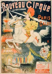 Annonse for 'Galloping Through Paris', New Circus (farge litho)