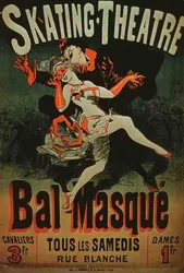 Annonse for en "Maskeball for skøyteater" (litho i farge)