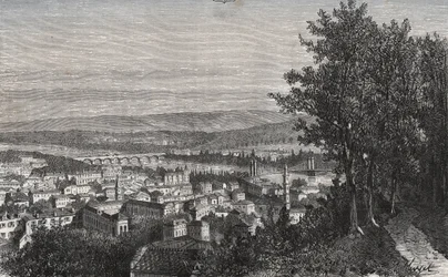 Agen - Lot-et-Garonne - engraving in “La France illustree: geographie, histoire, administration statistique” by V.A. Malt-Brown. 1884