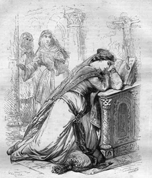 Agnes de Meranie eller Meran (1172-1201), dronning av Frankrike, ble sendt til klosteret av kong Filip Augustus. Gravering i "" Pavenes historie (...) Dronningkongens og keiseres forbrytelser gjennom århundrene" av Maurice Lachatre