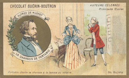 Alfred de Musset (1810-1857), fransk forfatter fra den romantiske perioden, forfatter av "Chanson de Fortunio", poesi (1852)