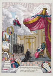 Allegori av rapporten gitt til Louis XVI (1754–93) av Jacques Necker (1732–1804) i 1781 (fargegravering)