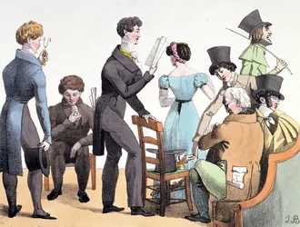 En forfatter som leser arbeidet sitt for en utvalgt gruppe, mars 1821