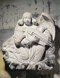 Englemusiker som spiller et strengeinstrument (basrelieff)