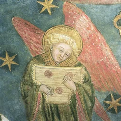 Engelmusiker som spiller et psalteri, detalj fra kryptens hvelv