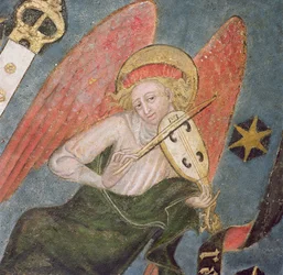 Englemusiker spiller en fiol, detalj fra kryptens hvelv