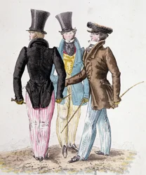 Anglomanere, menn i dress - litho
