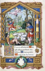 Bebudelse til hyrdene, fra en timebok laget for Francois I, ca. 1532-1540