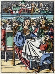 Anonym illustrasjon for "La belle au bois dormant", fortelling av Charles Perrault (1628-1703), fransk forfatter. Tregravering av Imaging Pellerin - Epinal, sd. Sent på 1800-tallet.