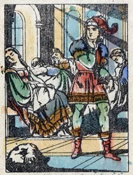 Anonymous illustration for “La belle au bois dormant”, tale by Charles Perrault (1628-1703), French writer. Wood engraving of Imaging Pellerin - Epinal, sd. Late 19th century.