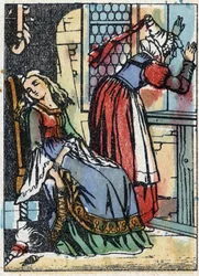 Anonymous illustration for “La belle au bois dormant”, tale by Charles Perrault (1628-1703), French writer. Wood engraving of Imaging Pellerin - Epinal, sd. Late 19th century.