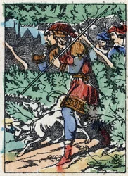 Anonymous illustration for “La belle au bois dormant”, tale by Charles Perrault (1628-1703), French writer. Wood engraving of Imaging Pellerin - Epinal, sd. Late 19th century.