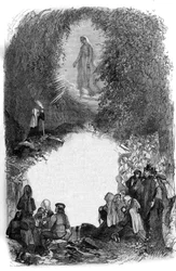 Appearance of the Virgin Mary to Bernadette Soubirous (1844-1879) in the cave of Lourdes, Hautes Pyrenees (65)