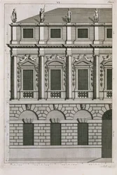 Arkitektonisk design som viser palladianske proporsjoner, gravert av Bernard Picart (1673-1733) ca. 1716