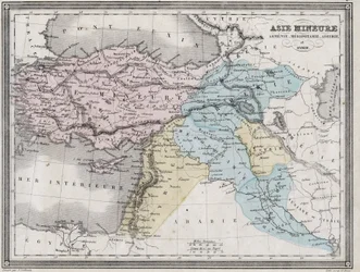 Lilleasia, Armenia, Mesopotamia, Assyria og Syria i antikken - Plate hentet fra "" Universal Atlas of Ancient and Modern Geography for the Use of Residential Schools"" av Vuillemin - ca. 1845