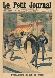 Attentatet på Georg 1., konge av Hellas, forsideillustrasjon fra «Le Petit Journal», illustrert tillegg, 30. mars 1913