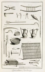 Utvalg av hageredskaper, fra Encyclopedie des Sciences et Metiers av Denis Diderot (1713-84) utgitt ca. 1770