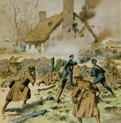 Angrep fra politi og britiske tropper på en gård okkupert av Sinn-Fein, forside av Le Petit Journal, 5. desember 1910