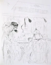 Scene bak scenen på et Paris Bal de Nuit eller sirkus, fra Paris Sketches: Etchings by Forain and Raffaelli, 1880