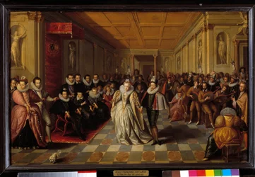 Bal ga til Louvre i nærvær av Henri III og Catherine de Medicis (Caterina de Medici) for ekteskapet med Anne, hertugen av Joyeuse og Marguerite de Lorraine Vaudemont (søster til dronning Louise) 24. september 1581.