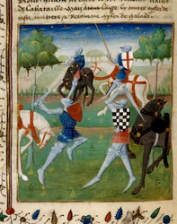 Kampen mellom ridderen Palamede og Artus (eller Arthur) den lille miniatyren hentet fra manuskriptet «Tristan-romanen» rettet mot mester Karl Karl av Maine