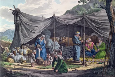 Beduinleir i Libanon, tidlig på 1800-tallet (fargegravering)