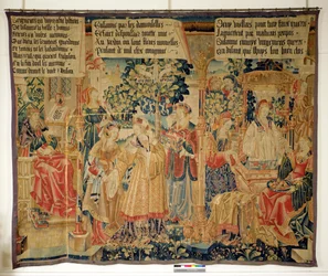 Benigne de Cirey og Susanna Bathing, venstre panel fra Story of Susanna