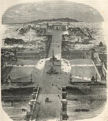 Fugleutsikt over Place de la Concorde, rue Royale med kirken Madeleine - Gravering i "Tableau-de-Paris" av Edmond Texier 1852