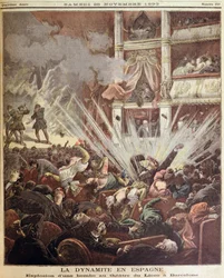 Bombeeksplosjon i Liceu Theatre, Barcelona, illustrasjon fra Le Petit Journal, 25. november 1893