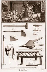 Boucher - Butchery - Butchery - "" The Great Encyclopedia, eller Dictionnaire Raisonne des Sciences, des Arts et des Metiers" (Encyclopedia or Dictionary of the Sciences, Arts and Professions) av Denis Diderot (1713-1784) og Jean d