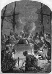 Buddhism: Incineration of a Tibetan lama (high priest) in the Kalmouk people, Russia