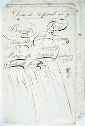 Kalligrafi: ark med registeret til Academic Society of Writing, 30 Floreal an IX