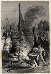 Kannibalisme - Tierra del Fuego i Chile på 1800-tallet - Kannibalisme - Tierra del Fuego i Chile på 1800-tallet - gravering fra "" L'homme et la bete"" av Arthur Mangin - 1872 -