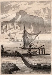 Kanoer fra Marquises-øyene - illustrasjon hentet fra "The Great Mariners of the 18th century""