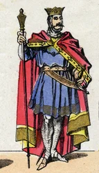 Capetian Dynasty: Portrait of Hugues Capet (940-996) King of the Franks from 987 to 996. Epinal imaging from the end of the 19th century. Private collection.