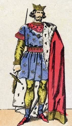Capetian-dynastiet: Portrett av Ludvig VIII kalt Løven (1187-1226), kongen av frankerne fra 1223 til 1226. Epinalbilde fra slutten av 1800-tallet. Privat samling.
