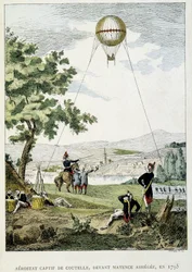 Captive aerostat av Jean Marie Joseph (Jean-Marie-Joseph) Coutelle (1748-1835), før Mainz beleiret