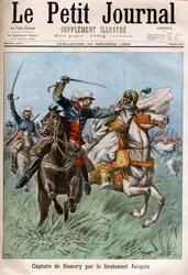 Tilfangetakelsen av Samory Touré (ca. 1830-1900), sudanesisk leder og motstander av den franske koloniseringen i Afrika, ved kaptein Gouraud og løytnant Jacquin. Sudan