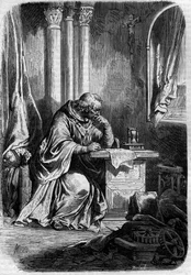 Kardinalelsker av pave Jeanne (pave fra 855 til 858). Gravering i "Historien om pave-konger-dronninger-og-keisere gjennom århundrene"" av Maurice Lachatre