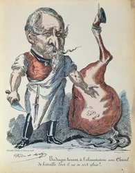 Karikatur av Napoleon III (1808-73) som hesteslakter under beleiringen av Paris, 1870